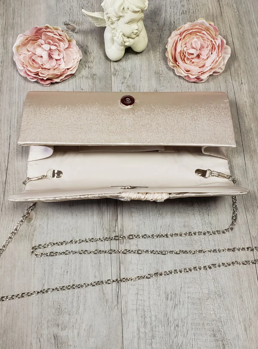 Pochette de soirée satin plissé et strass
