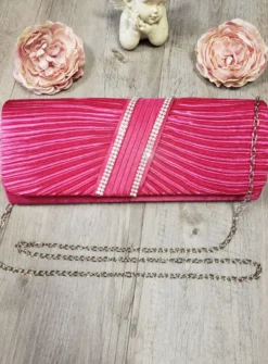 Pochette de soirée satin plissé et strass