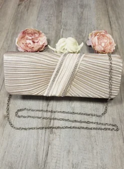 Pochette de soirée satin plissé et strass