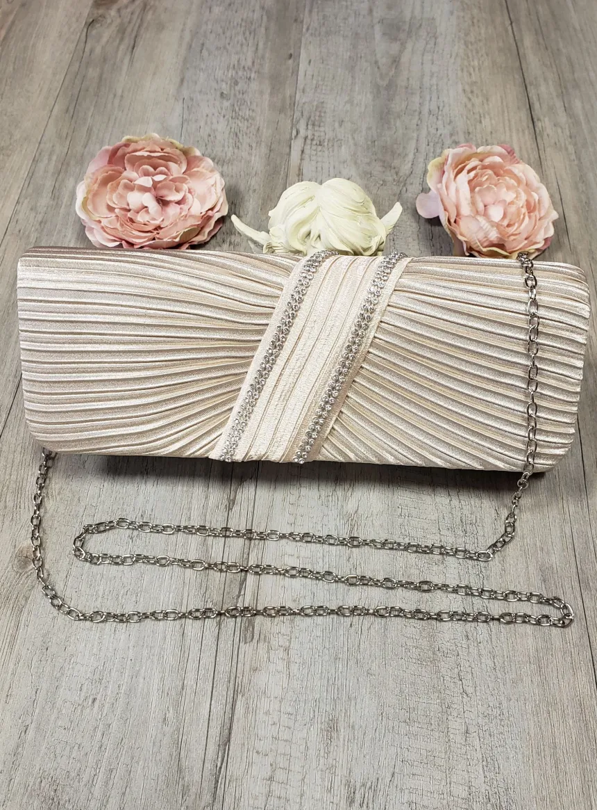 Pochette de soirée satin plissé et strass