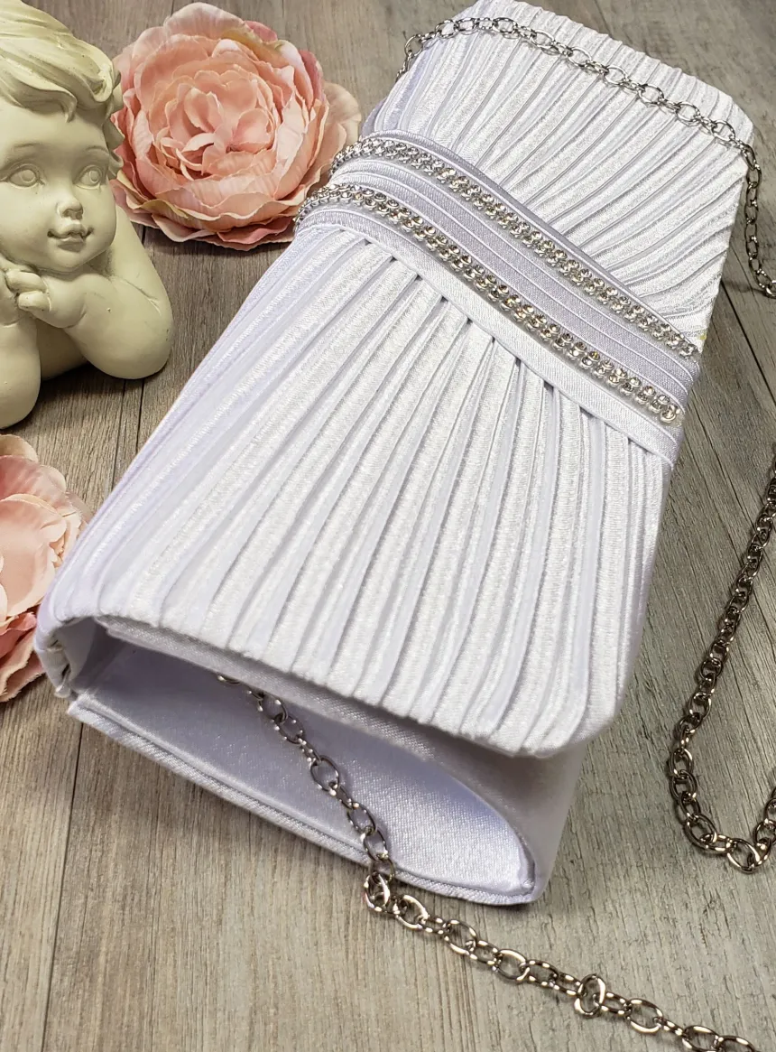 Pochette de soirée satin plissé et strass