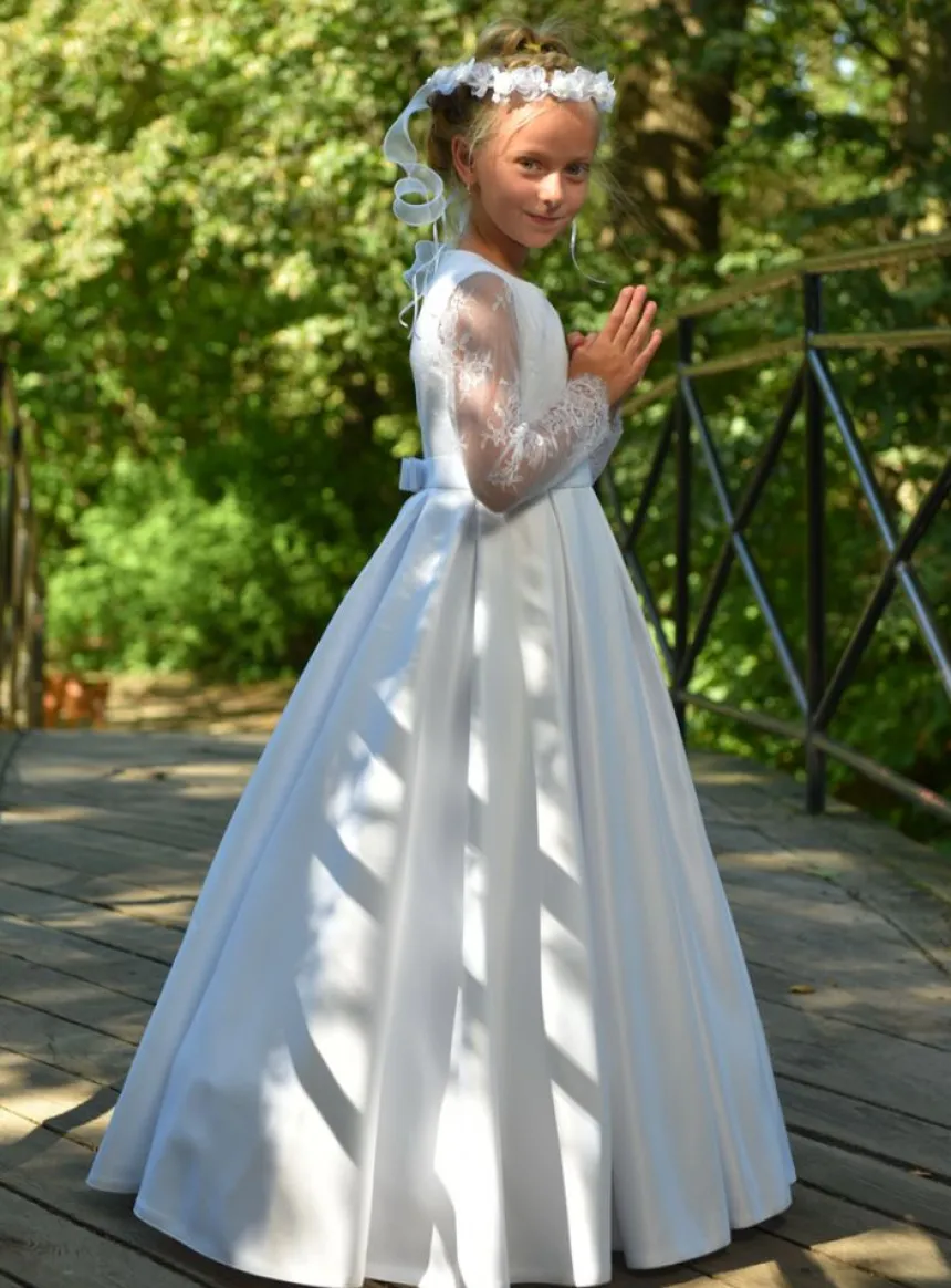 Robe aube communion dentelle fille Ambre