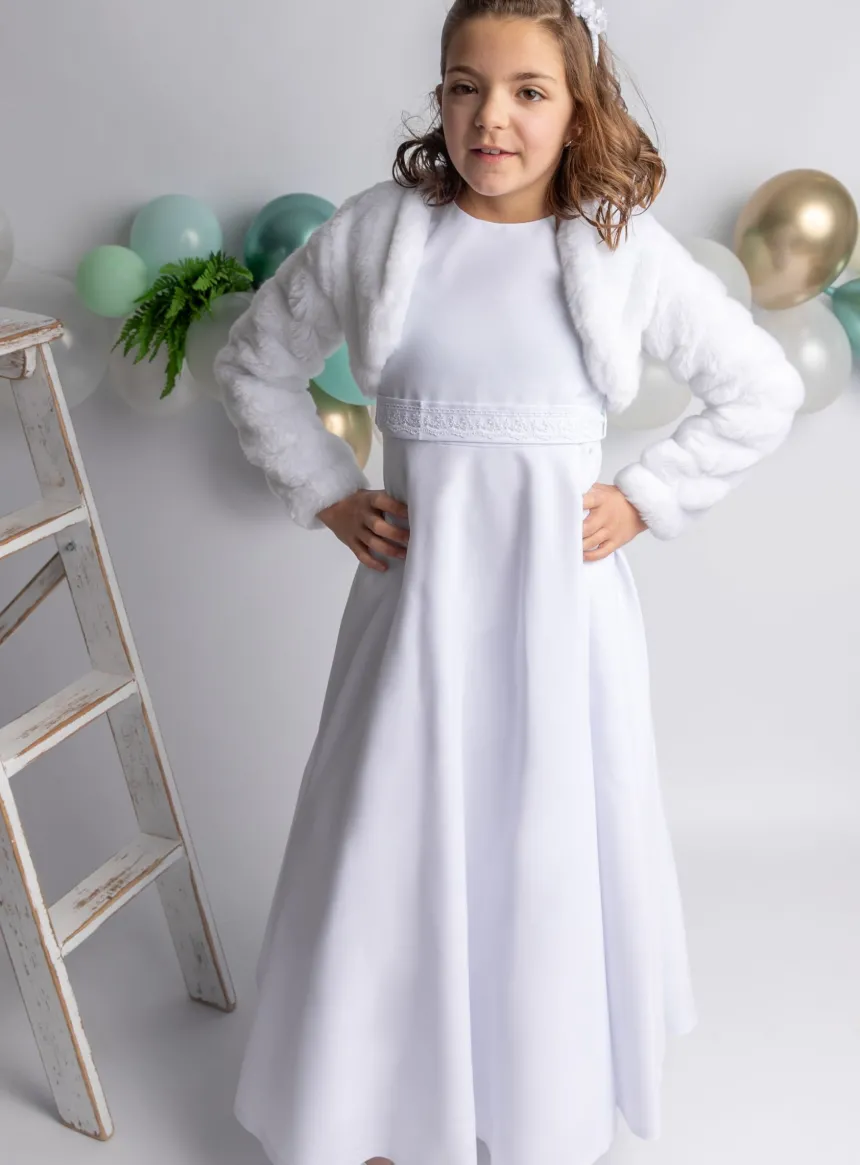 Robe aube de communion + veste fourrure