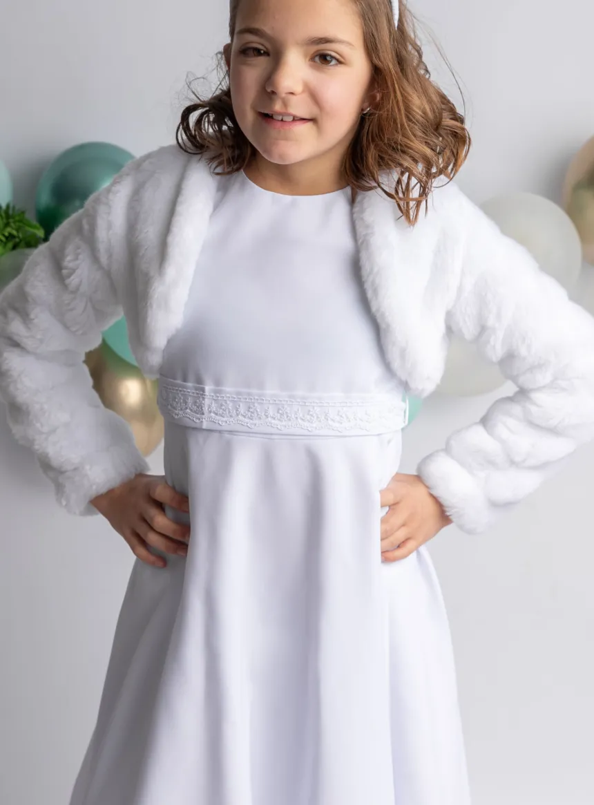 Robe aube de communion + veste fourrure