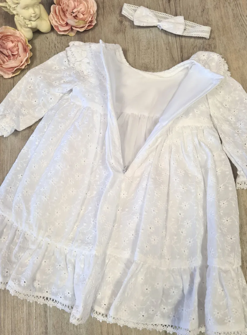Robe + bandeau baptême broderie Andréa