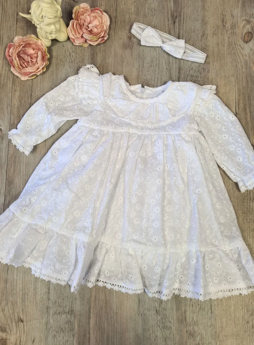 Robe + bandeau baptême broderie Andréa