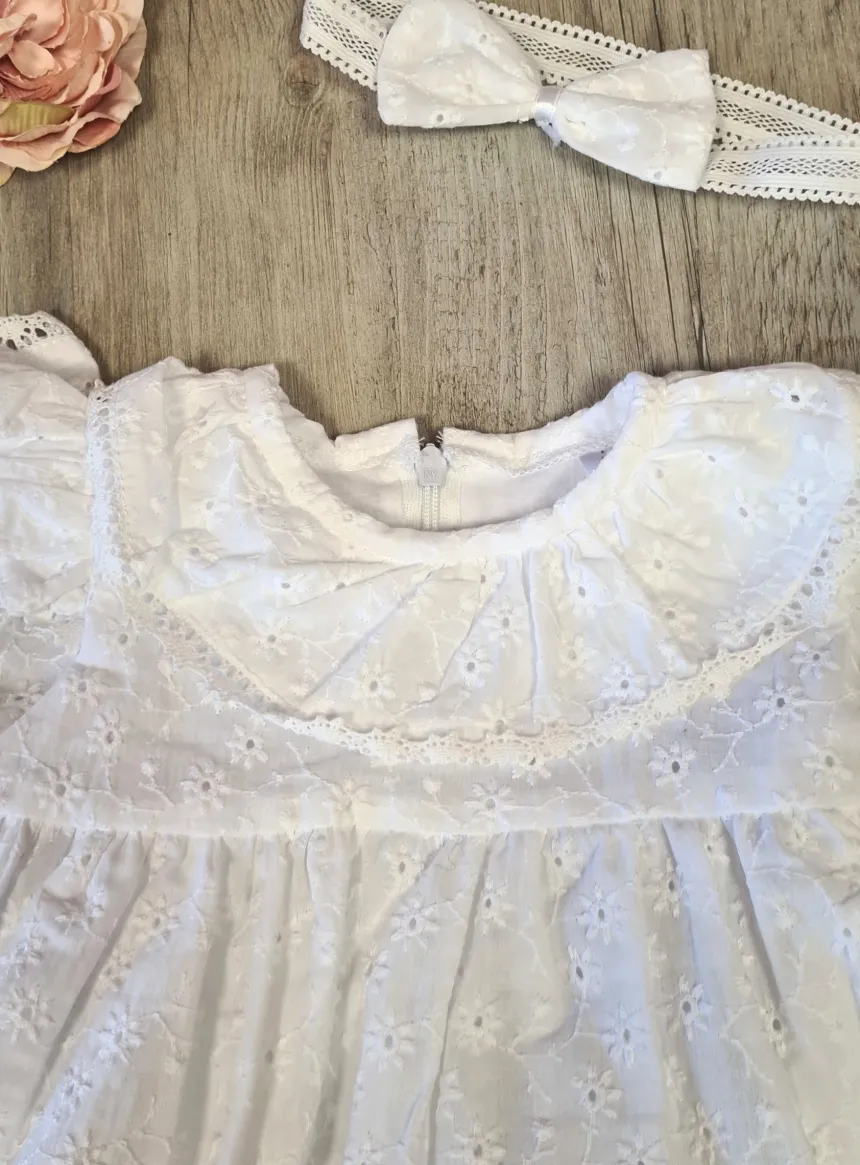 Robe + bandeau baptême broderie Andréa