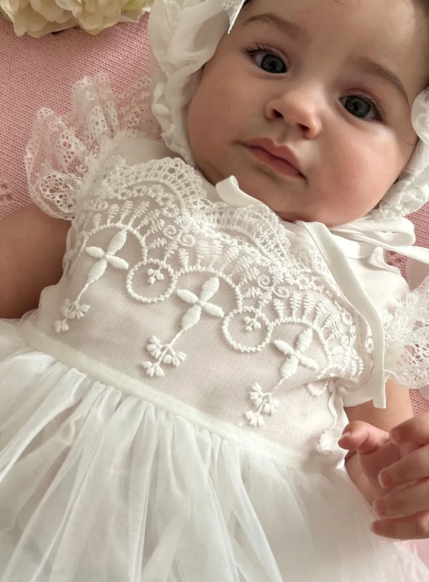 Robe bapteme vintage fille + béguin
