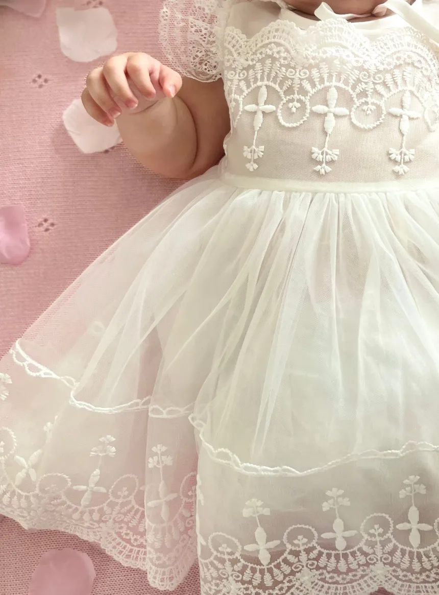 Robe bapteme vintage fille + béguin
