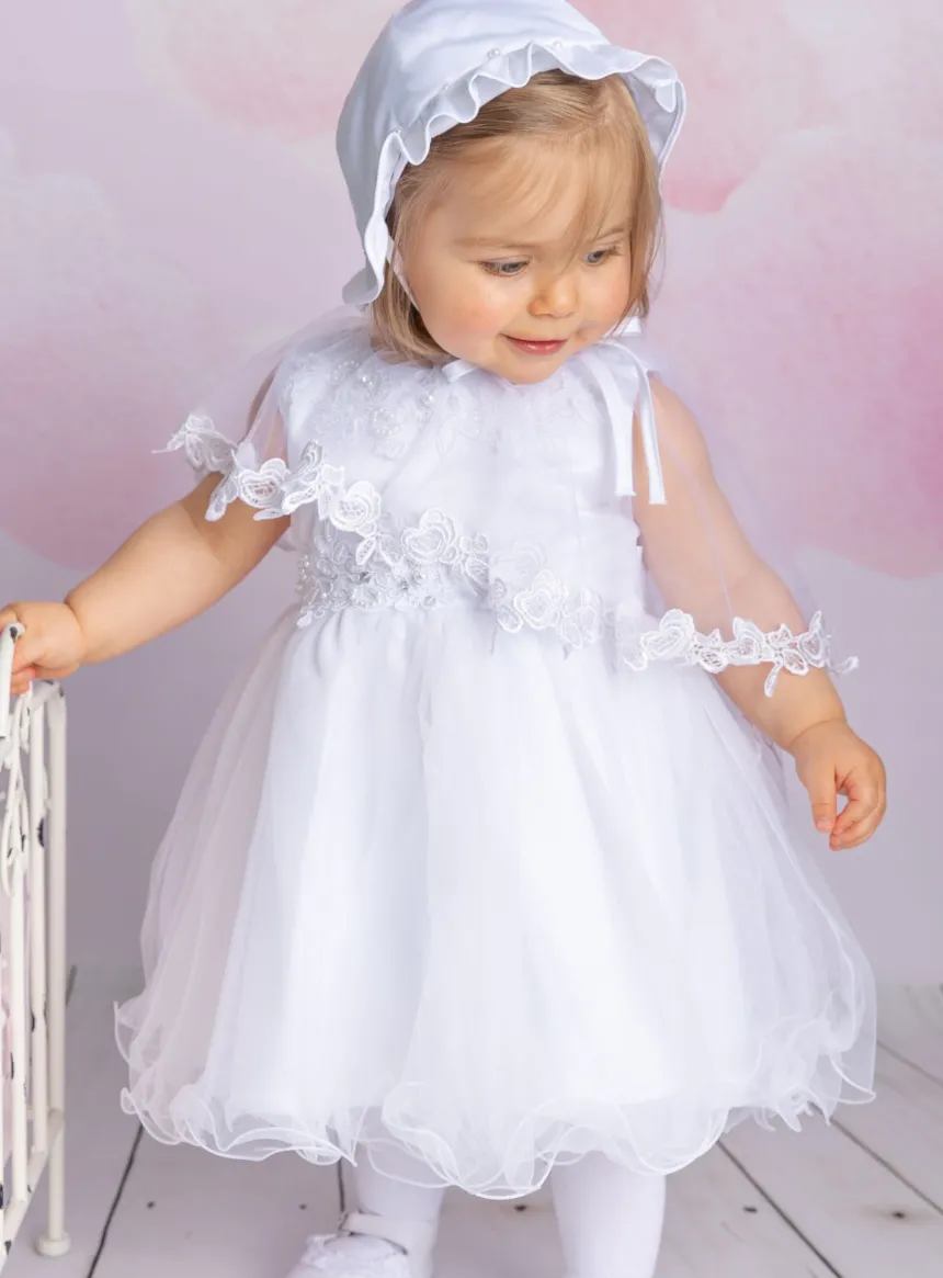 Robe baptême avec cape et bonnet Rosa