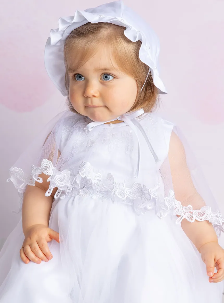 Robe baptême avec cape et bonnet Rosa