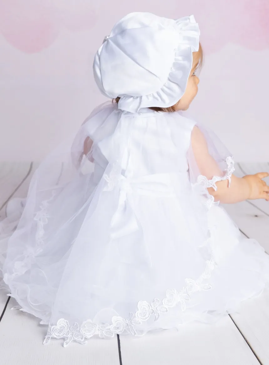 Robe baptême avec cape et bonnet Rosa