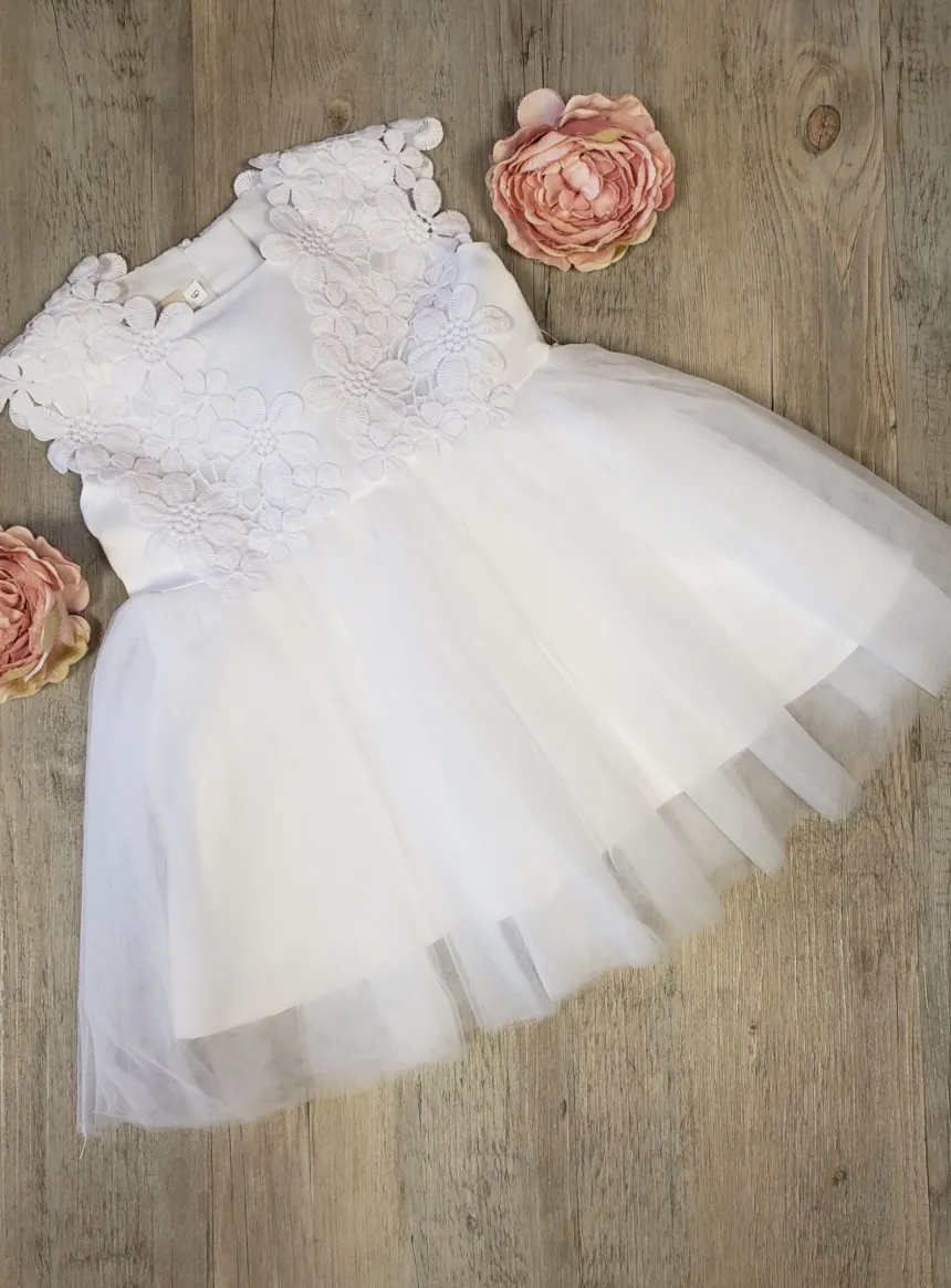 Robe baptême bébé blanche dentelle sur épaule