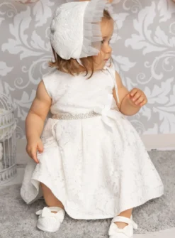 Robe baptême bébé dentelle + béguin Cloé
