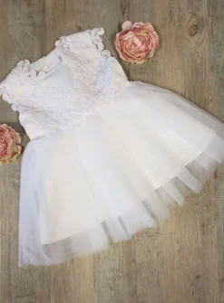 Robe baptême fille dentelle Violette ivoire
