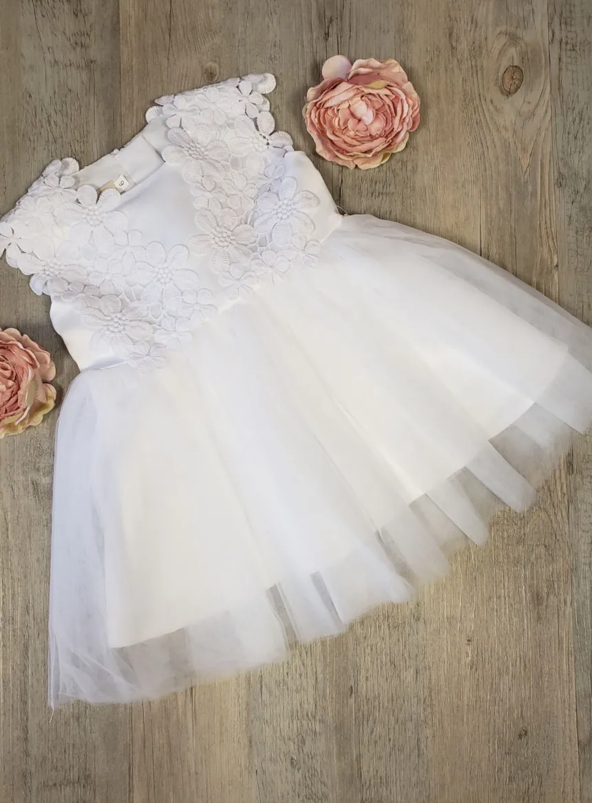 Robe baptême fille dentelle Violette ivoire