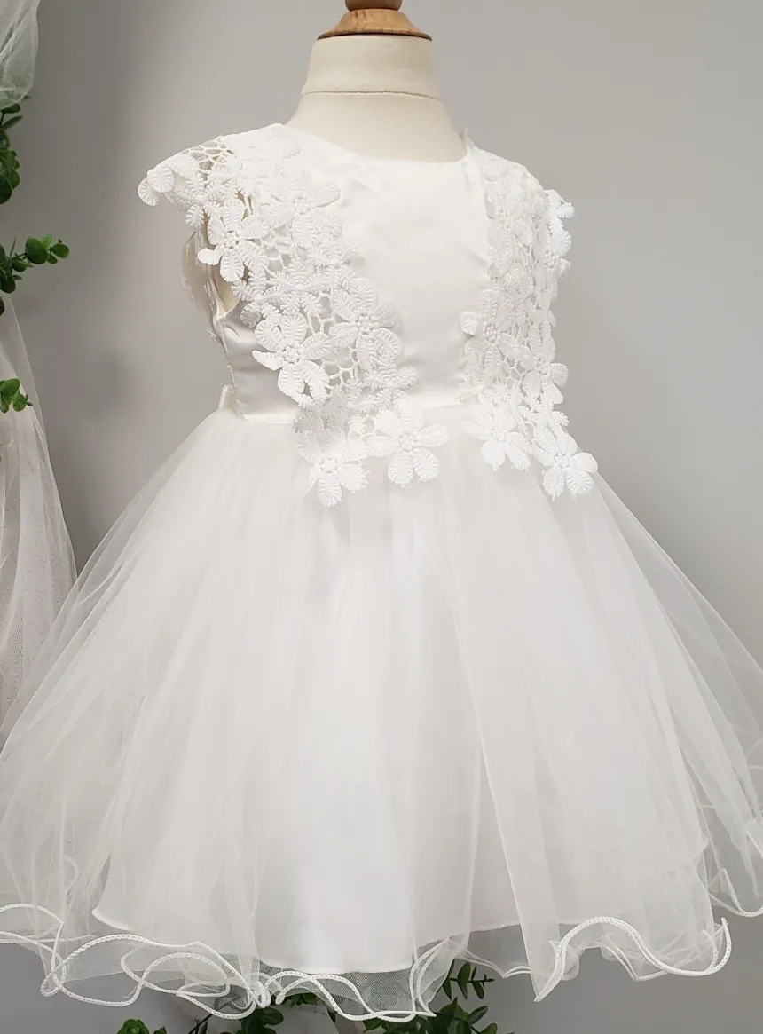 Robe baptême fille dentelle Violette ivoire