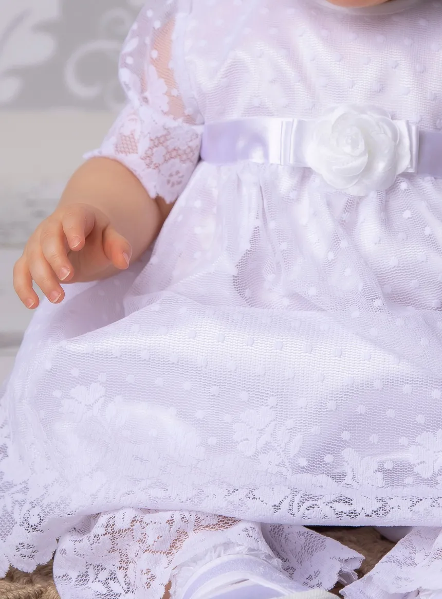Robe baptême fille + pantalon dentelle bébé fille