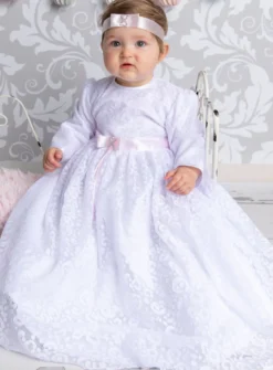 robe baptême longue + bandeau Cassie