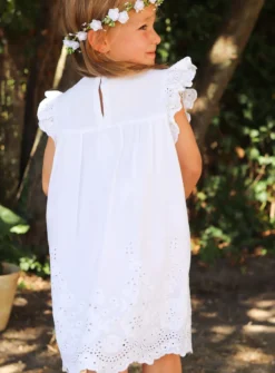 Robe blanche coton brodé fille vintage Ange