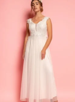 Robe cortège longue femme tulle et dentelle