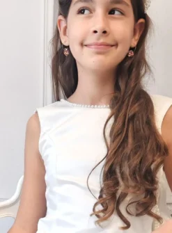 Robe courte de cérémonie fille ivoire avec perles et nœud au dos