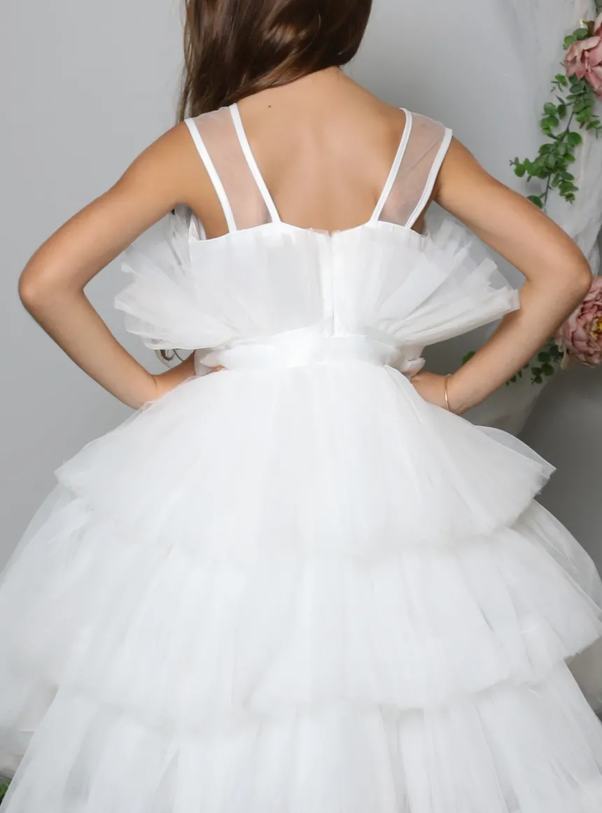 Robe cérémonie avec traine amovible en tulle pour fille