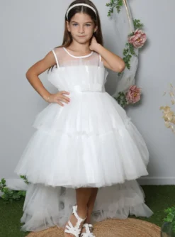 Robe cérémonie avec traine amovible en tulle pour fille