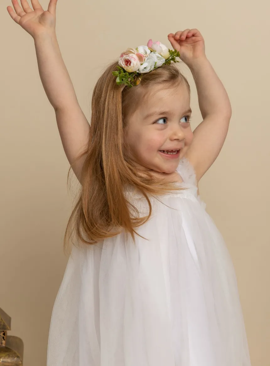Robe cérémonie + bandeau cheveux fleurs Loretta
