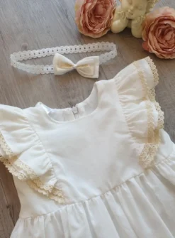 Robe cérémonie bébé fille coton + bandeau