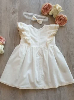 Robe cérémonie bébé fille coton + bandeau
