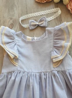 Robe cérémonie bébé fille coton + bandeau