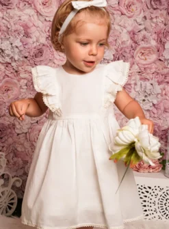 Robe cérémonie bébé fille coton + bandeau