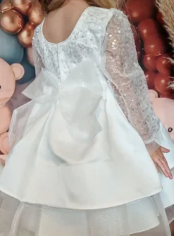 Robe cérémonie blanches paillette manches longues fille