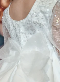 Robe cérémonie blanches paillette manches longues fille
