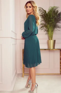 Robe cérémonie courte plissée femme manches longues