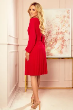 Robe cérémonie courte plissée femme manches longues