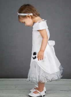 Robe cérémonie fille - bébé Pétale blanche fleur noire Blanc