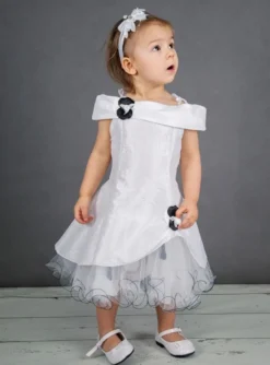 Robe cérémonie fille - bébé Pétale blanche fleur noire Blanc
