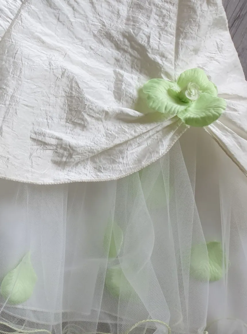 Robe cérémonie fille - bébé Pétale ivoire fleur vert anis Vert anis