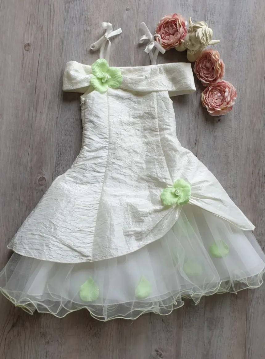 Robe cérémonie fille - bébé Pétale ivoire fleur vert anis Vert anis
