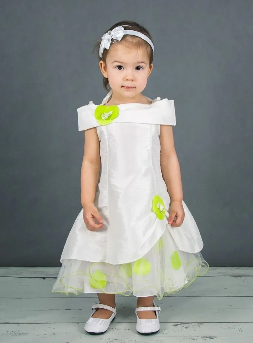 Robe cérémonie fille - bébé Pétale ivoire fleur vert anis Vert anis
