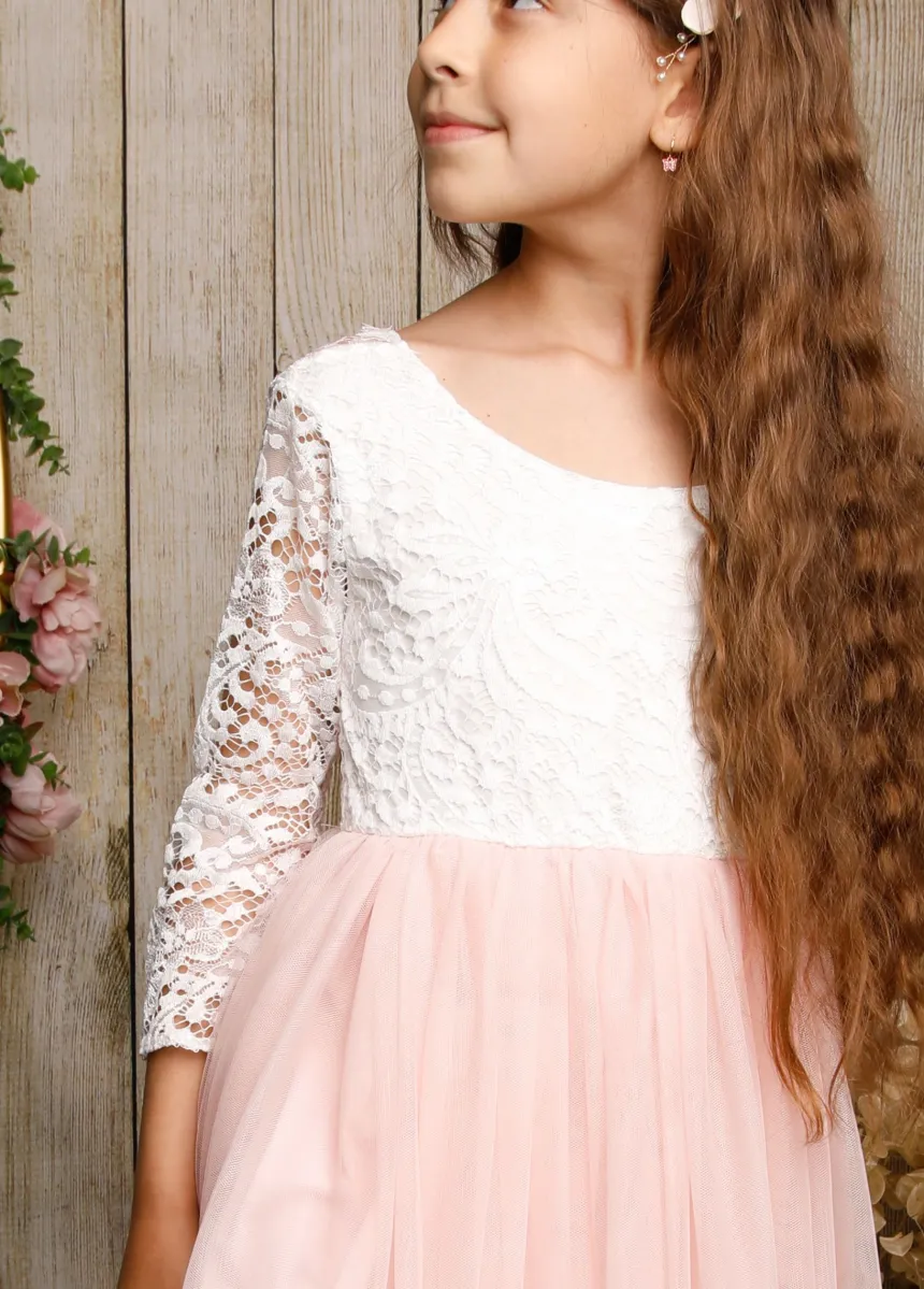 Robe cérémonie fille bustier en dentelle manches longues