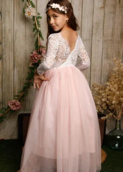 Robe cérémonie fille bustier en dentelle manches longues