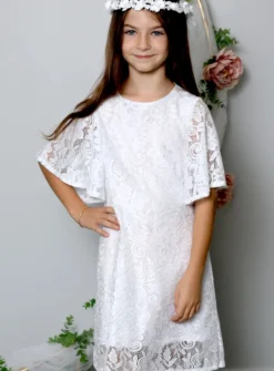 Robe cérémonie fille en dentelle blanche