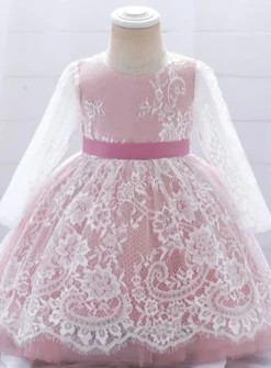 Robe cérémonie fille manche longue dentelle Leina