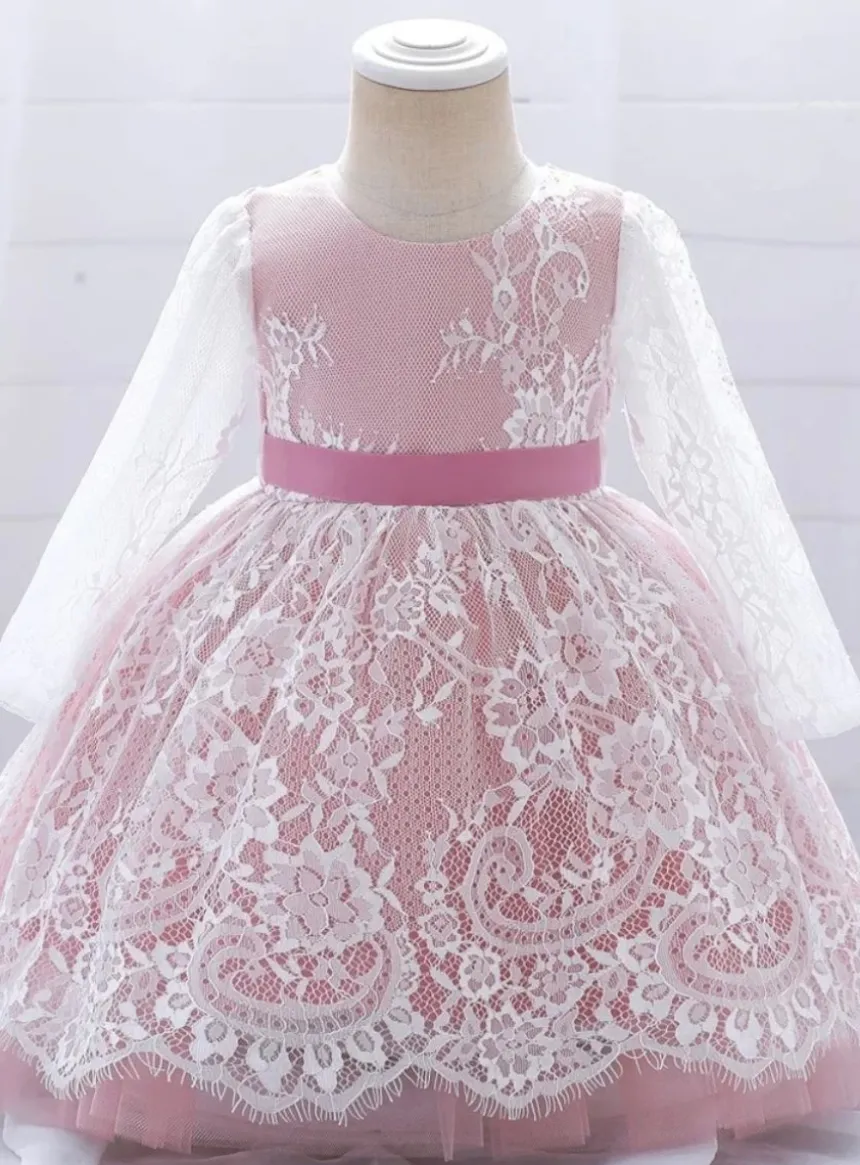 Robe cérémonie fille manche longue dentelle Leina