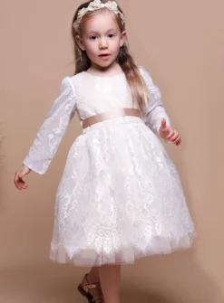 Robe cérémonie fille manche longue dentelle Leina