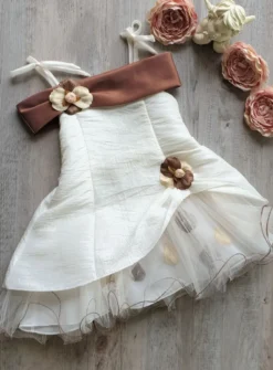 Robe cérémonie fille Pétale ivoire bandeaux choco Marron 6 mois