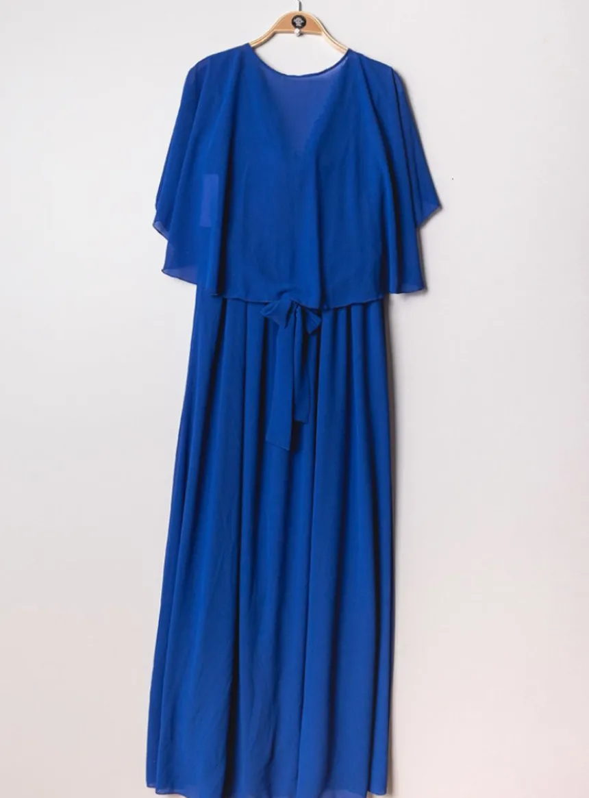 Robe cérémonie longue femme grande taille cape mousseline